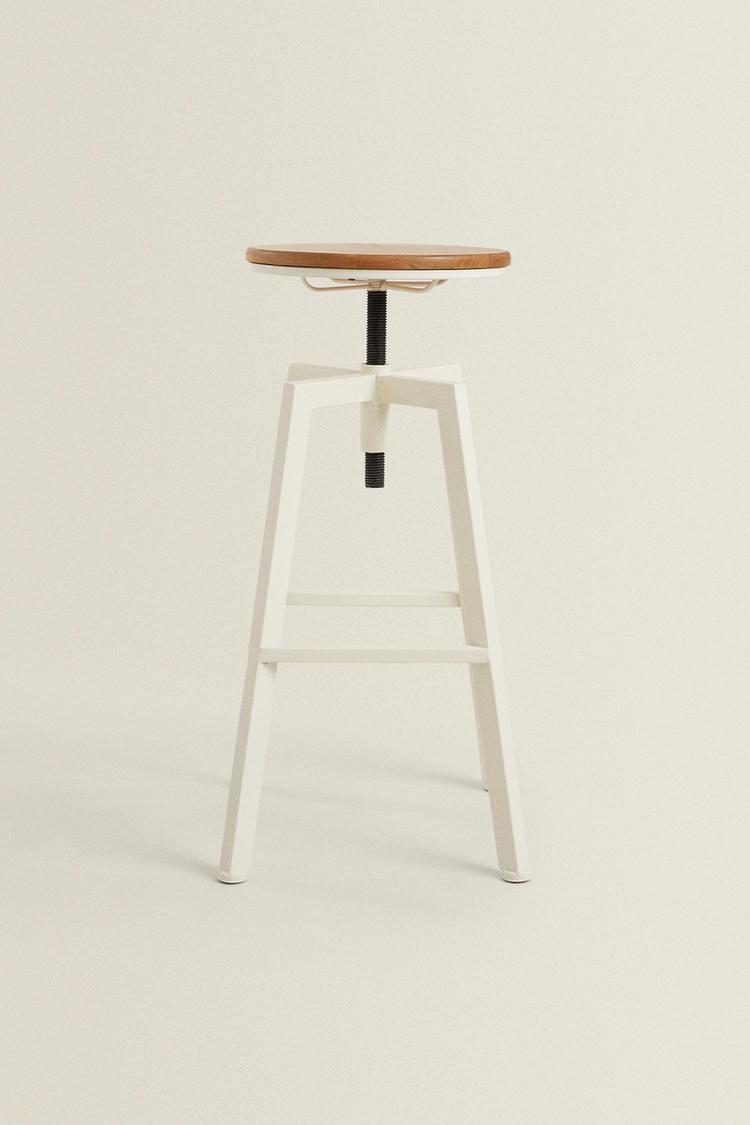WOODEN AND METAL SWIVEL STOOL