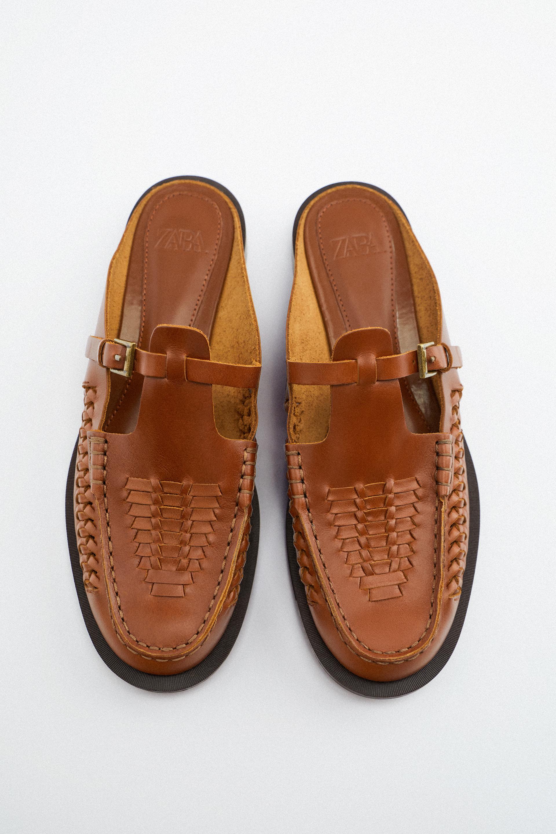 zara leather mule loafers with chains