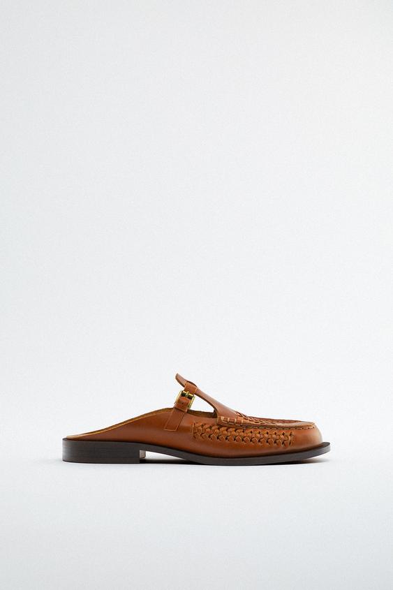 zara leather mule loafers with chains