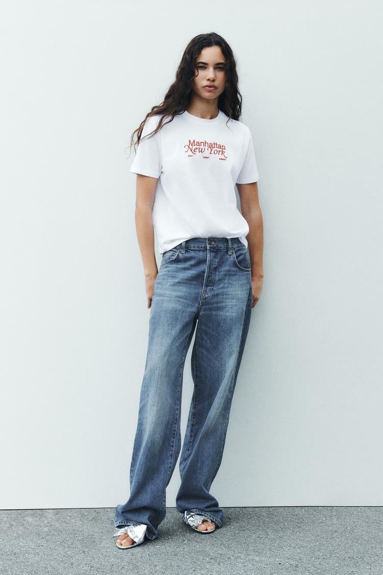 T-SHIRT WITH EMBROIDERED SLOGAN