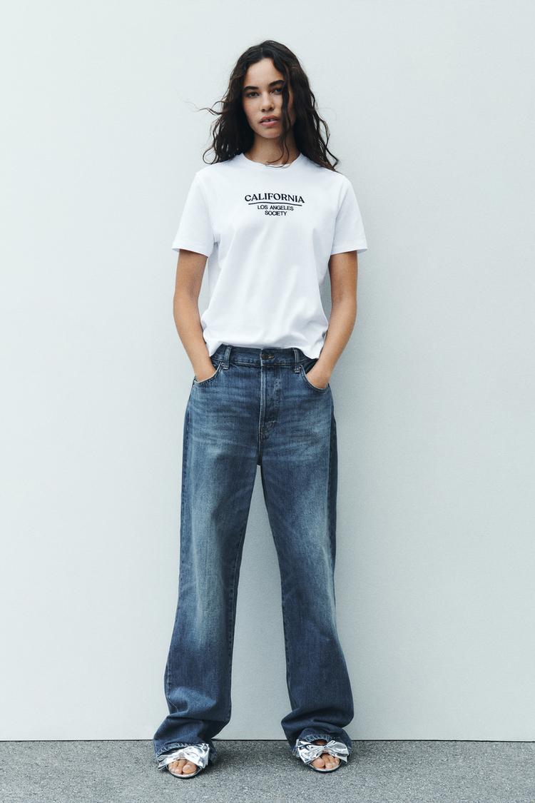 T-SHIRT WITH EMBROIDERED SLOGAN