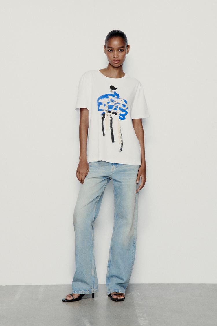 T-SHIRT WITH WOMAN AND DRAWSTRING DETAIL