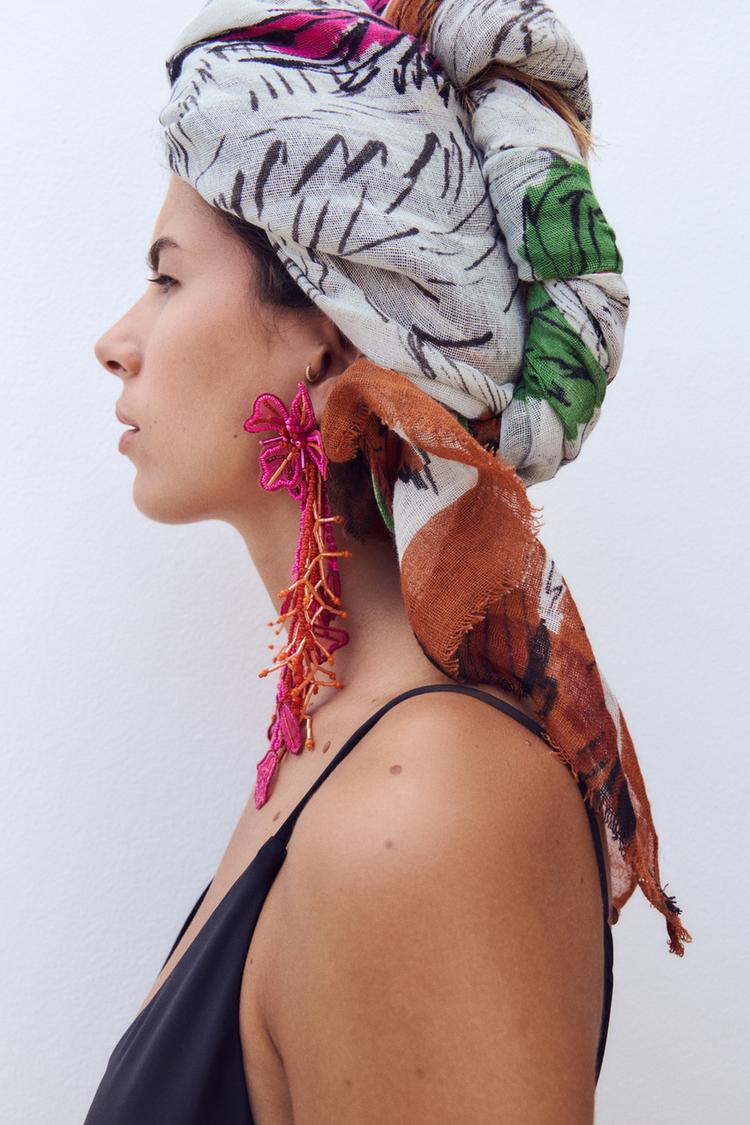 PRINTED LINEN BLEND SCARF