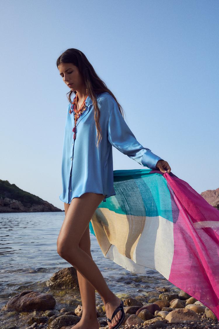 COLOUR BLOCK LINEN BLEND SCARF