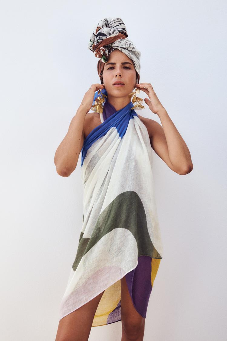 COLOUR BLOCK LINEN BLEND SCARF