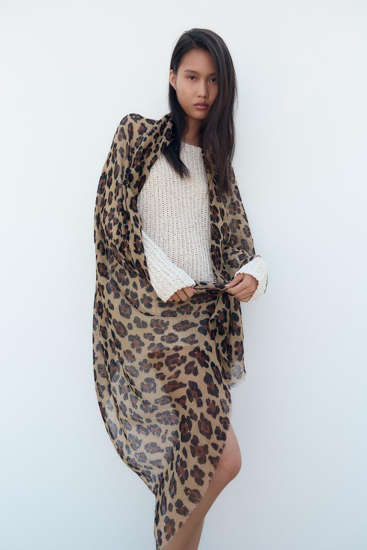 PRINTED LINEN BLEND SCARF