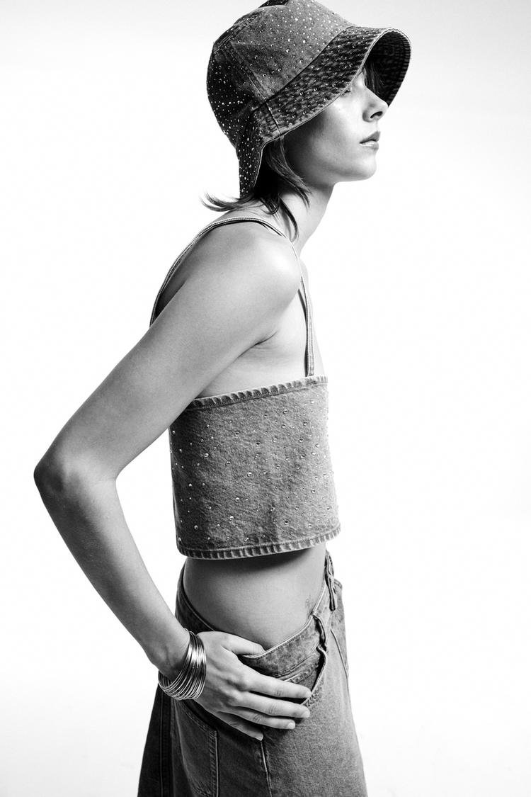 DENIM TOP WITH RHINESTONES