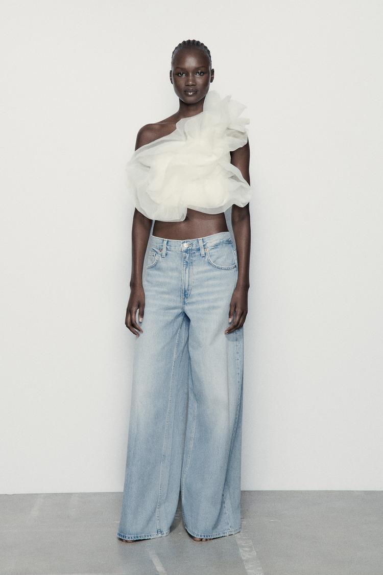 RIBBED ASYMMETRIC ORGANZA TOP