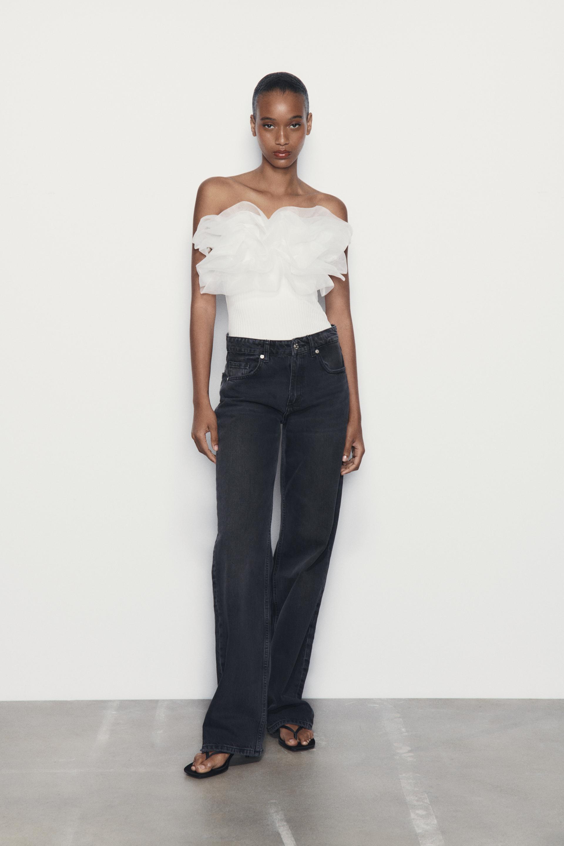 RIBBED BODYSUIT WITH RUFFLES Oyster White ZARA Angola