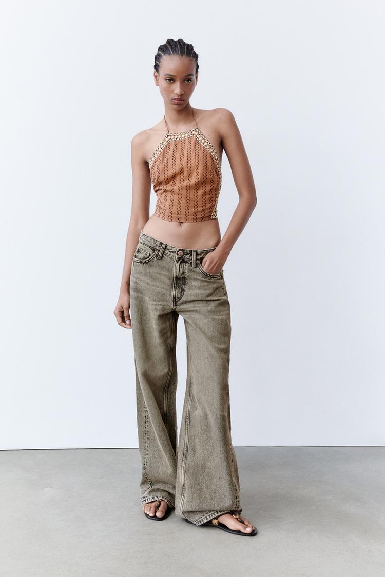 EMBROIDERED TOP WITH MIRROR DETAILS