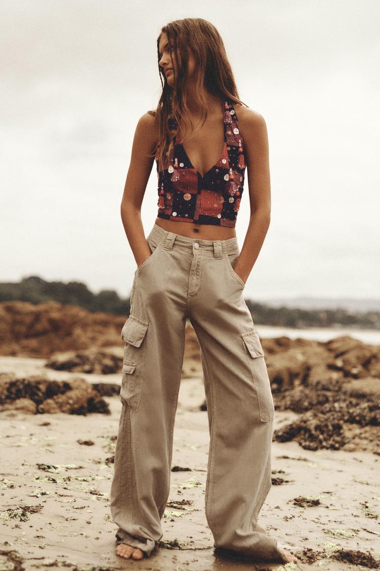 PRINTED CROP TOP WITH BEADS
