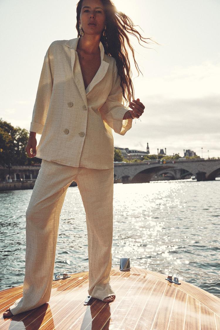 CREASED-EFFECT STRAIGHT TROUSERS