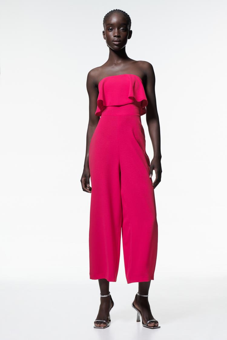 STRAIGHT NECK JUMPSUIT WITH LAYERED DETAIL