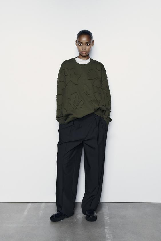 SWEATSHIRT WITH FLORAL PATCHES Green ZARA South Africa