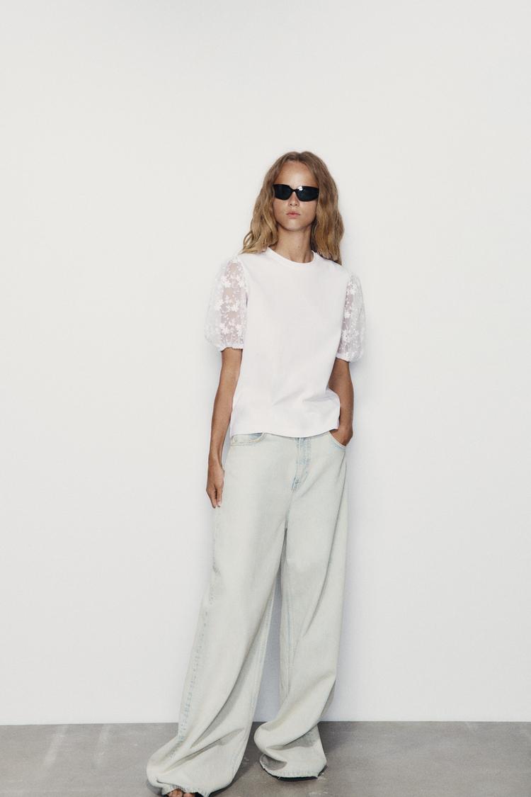 T-SHIRT WITH TULLE SLEEVES