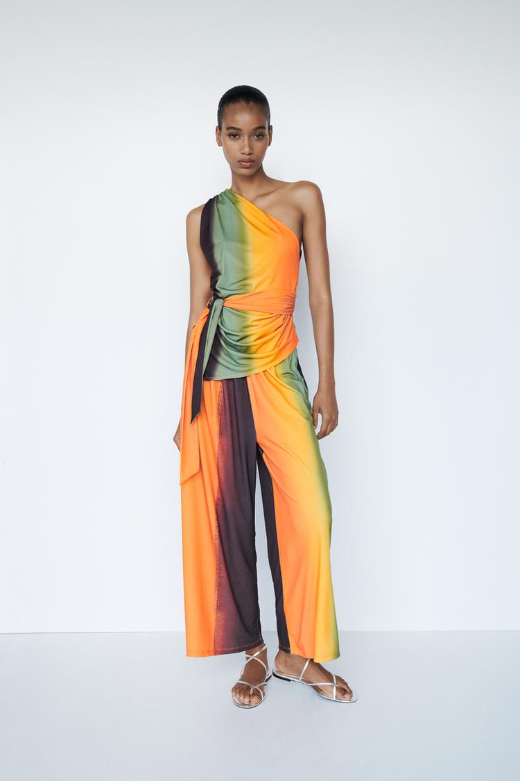 CROPPED STRIPED FLOWING TROUSERS