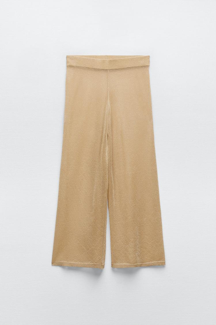 METALLIC THREAD KNIT STRAIGHT LEG TROUSERS