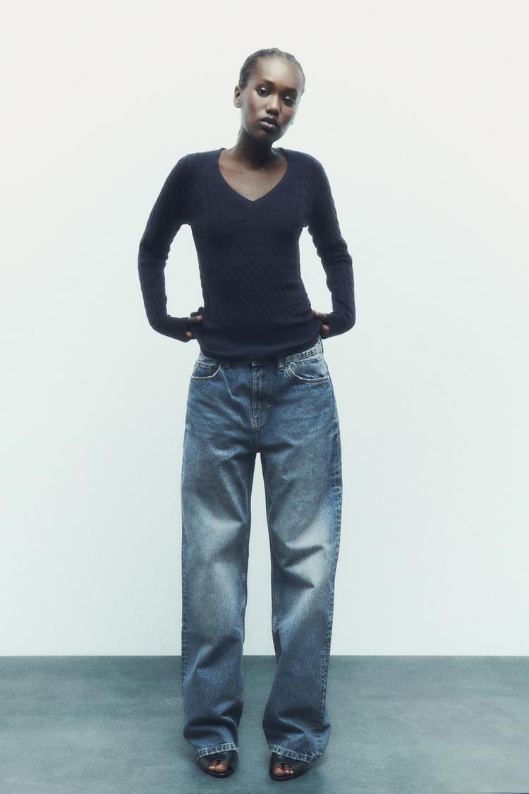 V-NECK CABLE-KNIT SWEATER