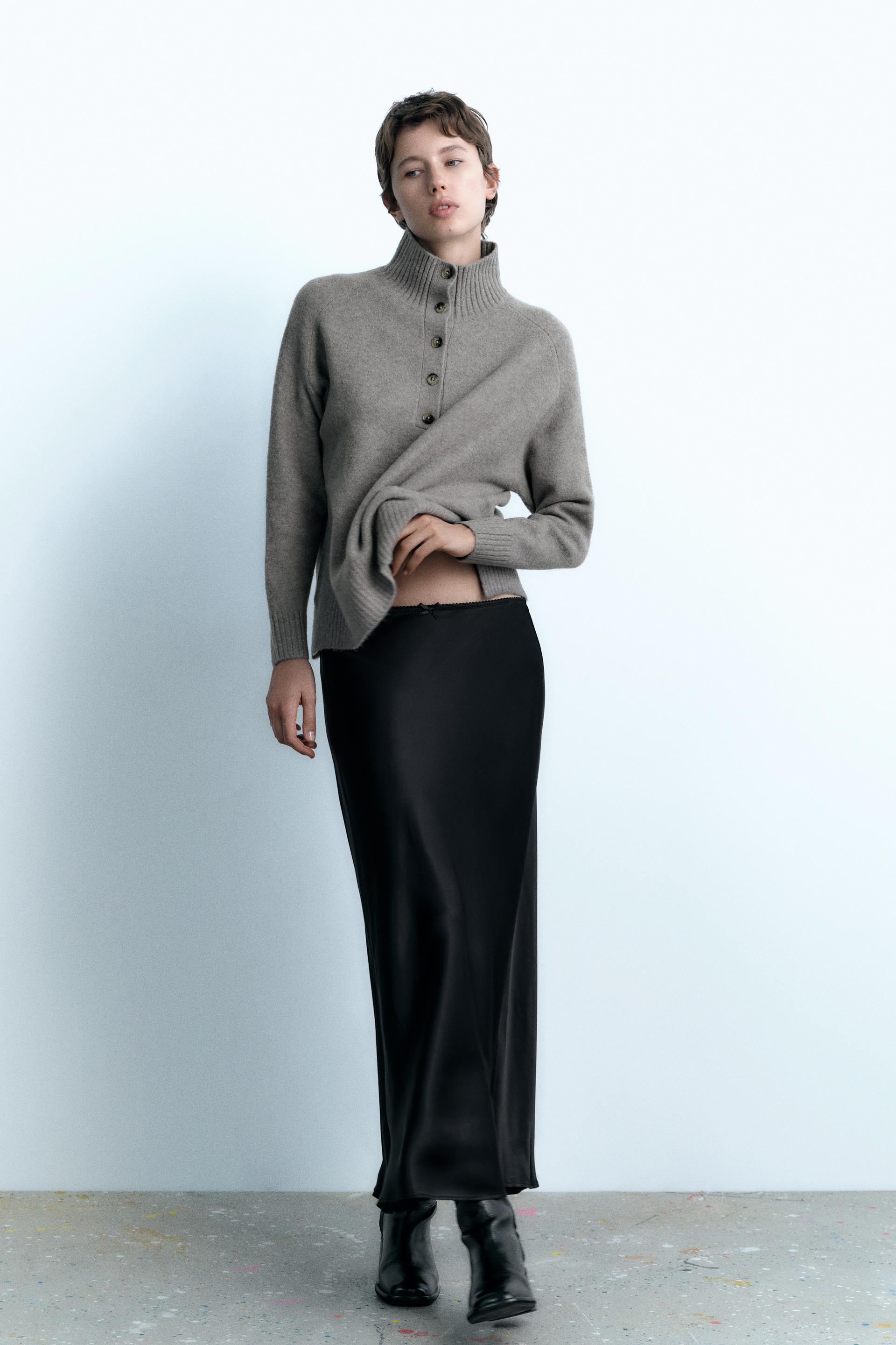 HIGH NECK KNIT SWEATER WITH BUTTONS Light grey ZARA South Africa