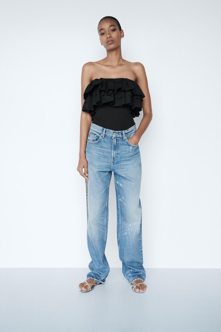 STRAPLESS BODYSUIT WITH RUFFLES