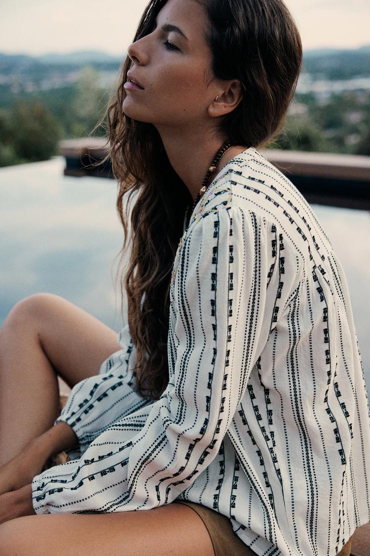 EMBROIDERED BLOUSE WITH BEADING