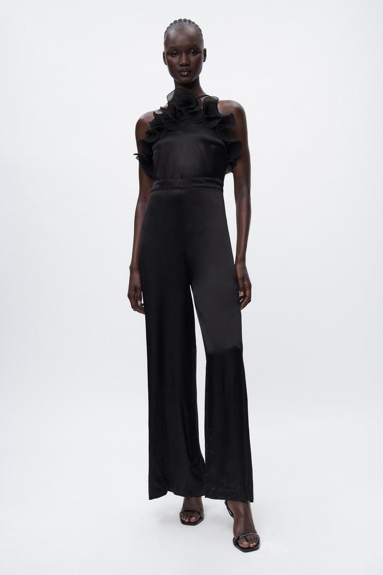 HALTER NECK JUMPSUIT WITH RUFFLES