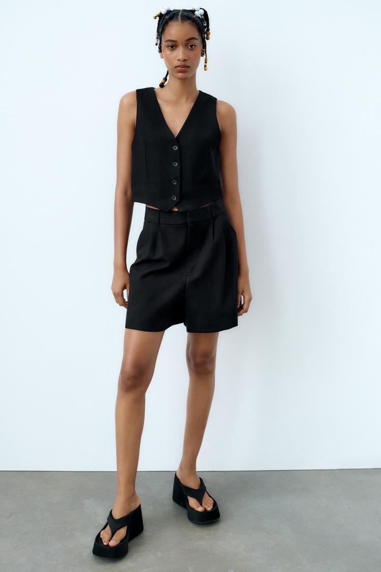 LINEN BLEND CROPPED WAISTCOAT