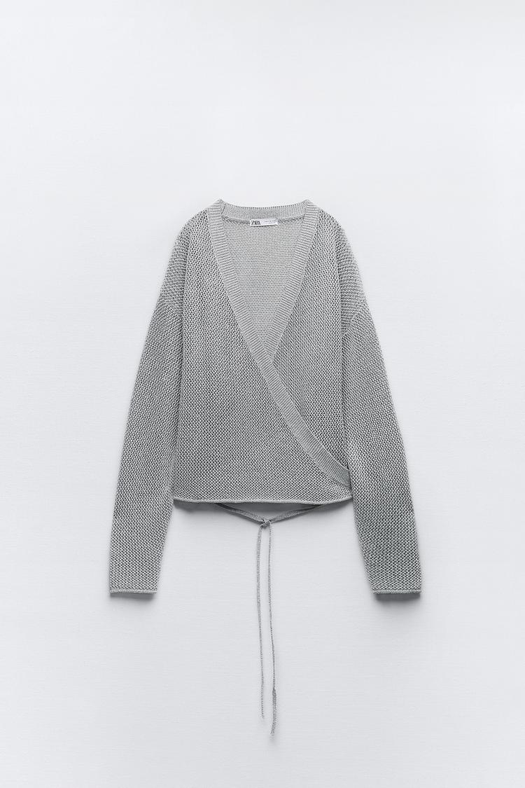 WRAP KNIT CARDIGAN WITH METALLIC THREAD