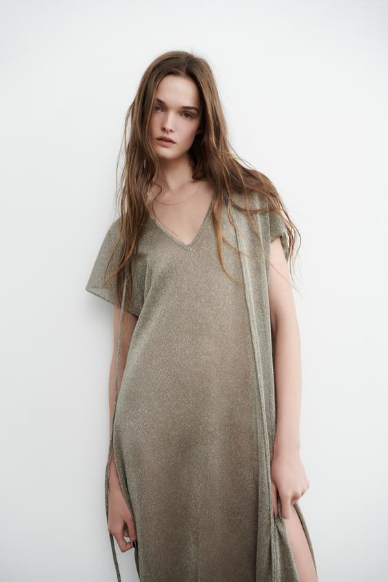 METALLIC THREAD KNIT DRESS Dark charcoal grey ZARA