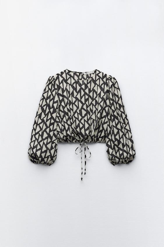 PRINTED SHIRT WITH TIES Black / White ZARA Australia