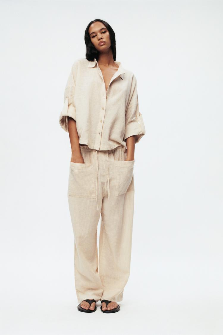 LINEN BLEND TROUSERS WITH POCKETS