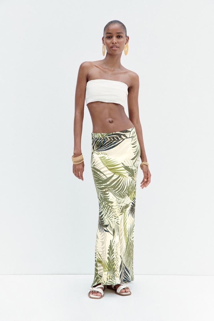 TROPICAL PRINT MIDI SKIRT