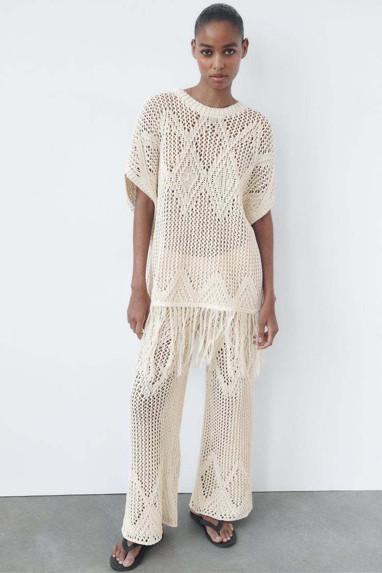 STRAIGHT-FIT OPEN-KNIT TROUSERS