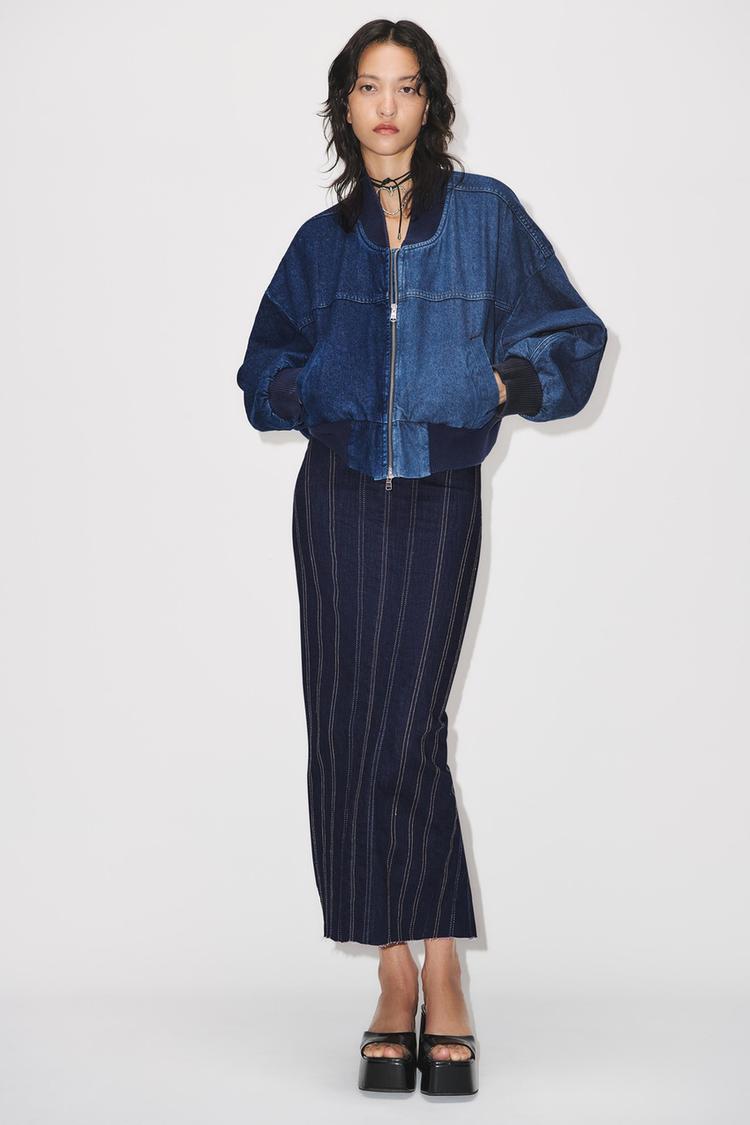 ZW CONTRAST DENIM BOMBER JACKET