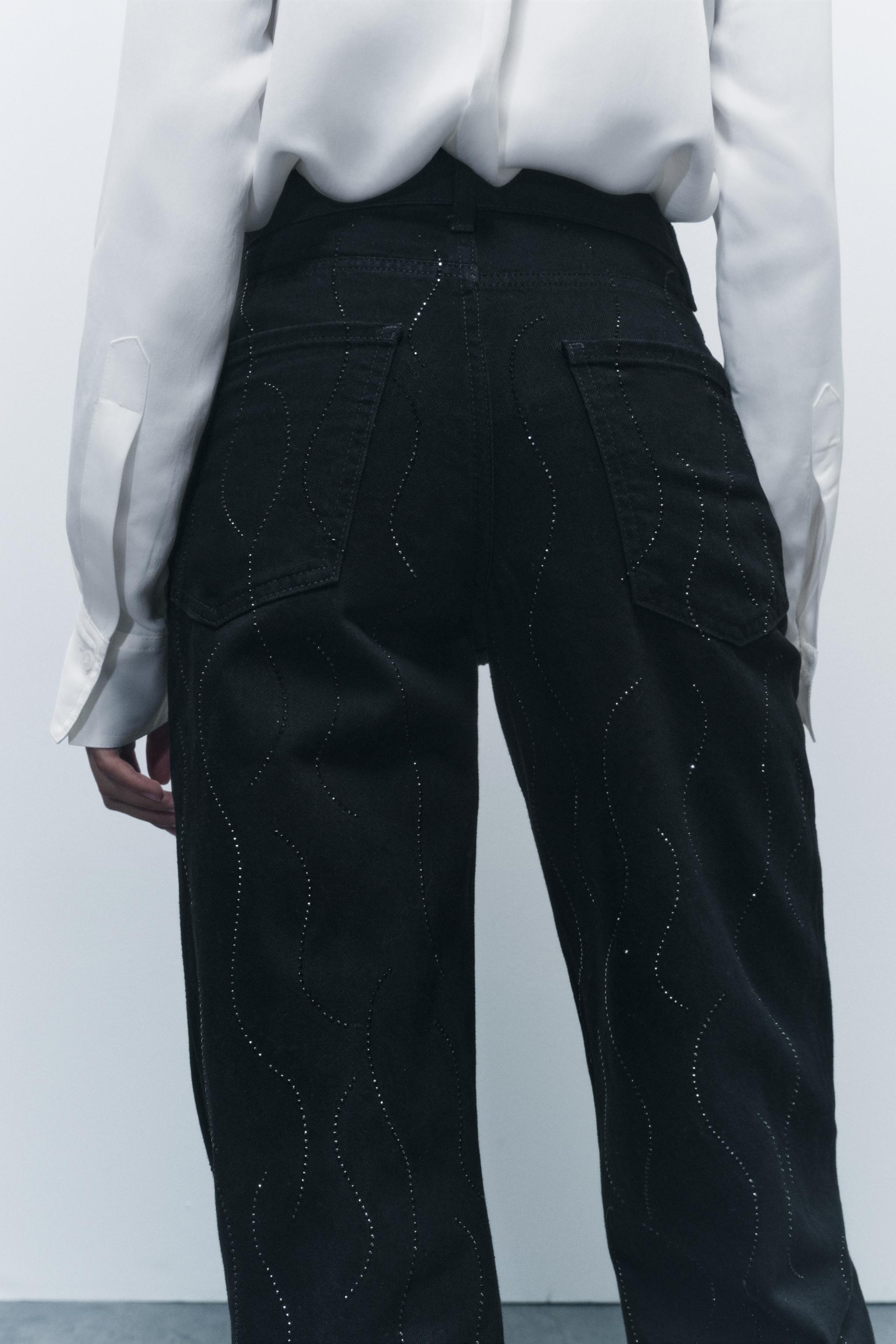 Zara STRAIGHT CUT MID RISE RHINESTONE JEANS ZW COLLECTION Zara STRAIGHT CUT MID RISE RHINESTONE JEANS ZW COLLECTION