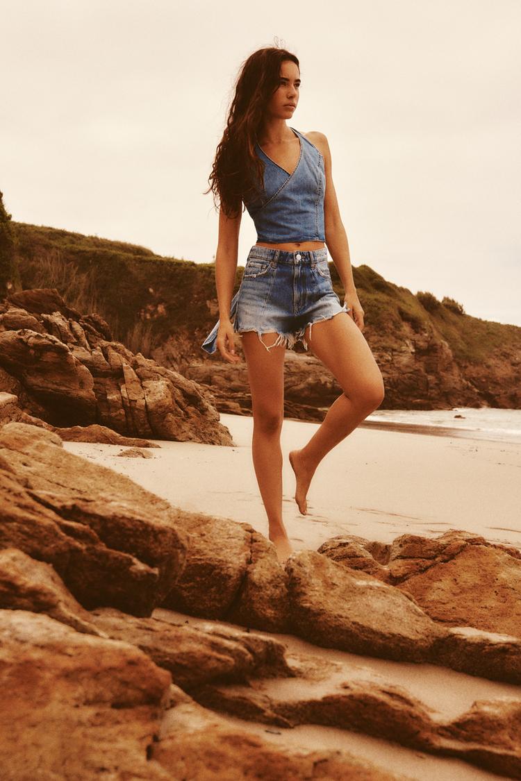 TRF DENIM SURPLICE TOP