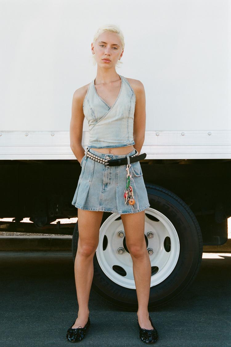 TRF DENIM SURPLICE TOP - Zara product image