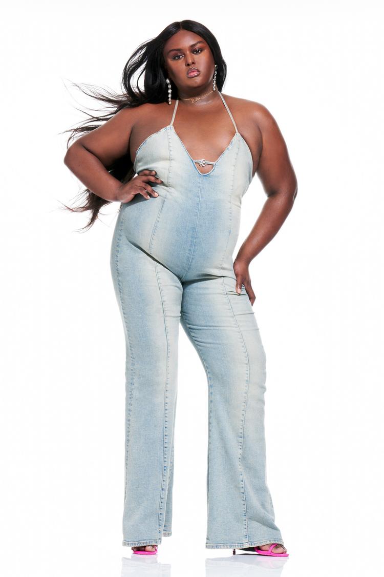 BARBIE™ THE MOVIE © WARNER BROS. DENIM HALTER NECK JUMPSUIT