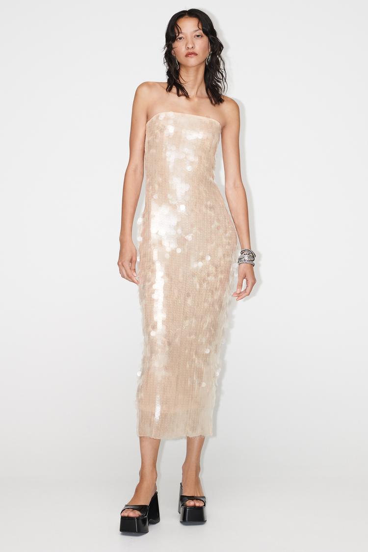 STRAPLESS DRESS WITH SEQUINS
