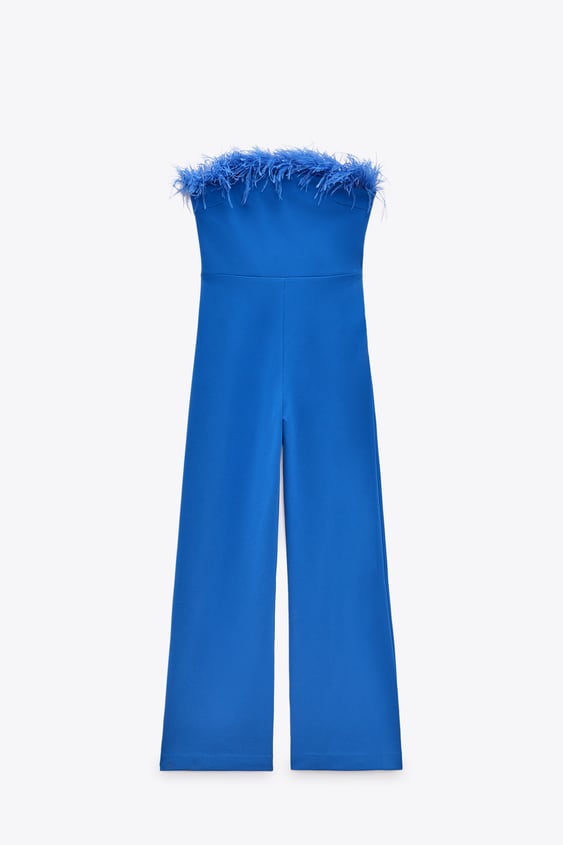 STRAPLESS JUMPSUIT WITH FEATHERS - Electric blue | ZARA Cambodia