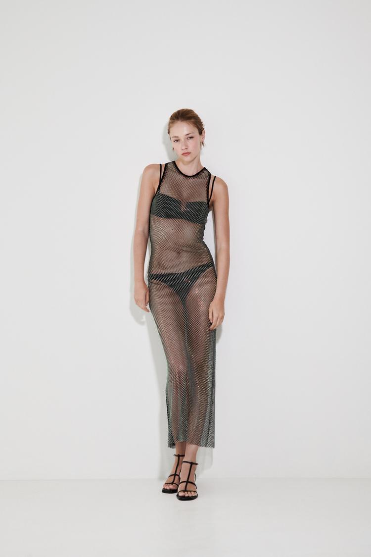 RHINESTONE LONG MESH DRESS