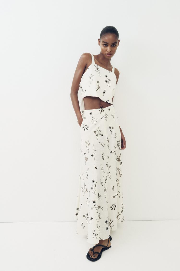 EMBROIDERED LINEN BLEND SKIRT