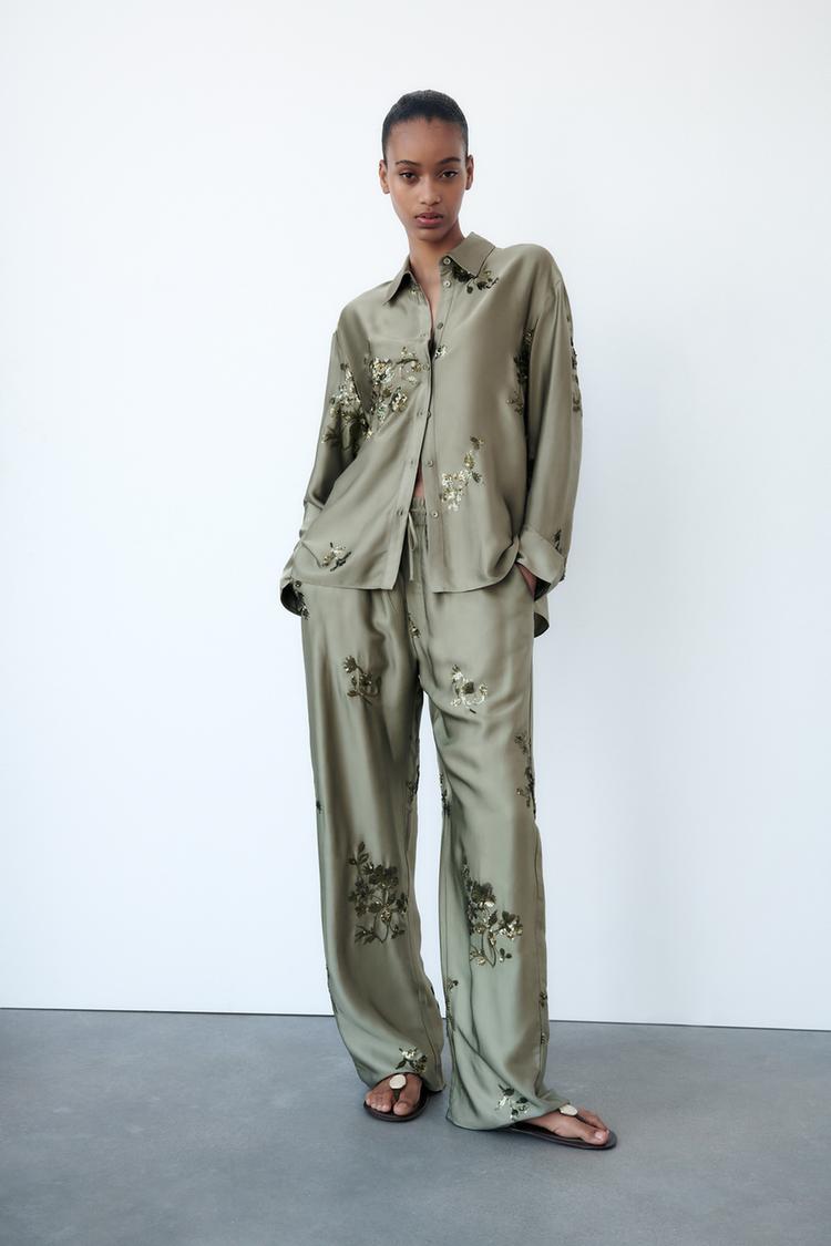 SEQUINNED SATIN SHIRT