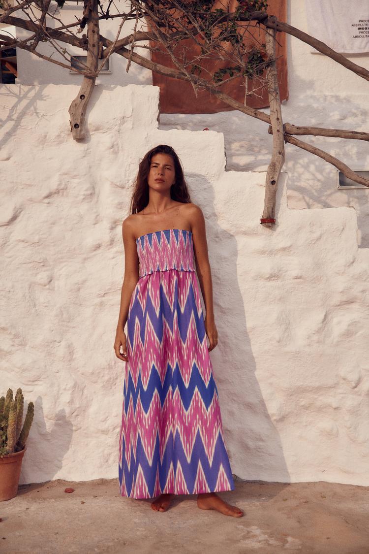 STRAPLESS PRINTED DRESS