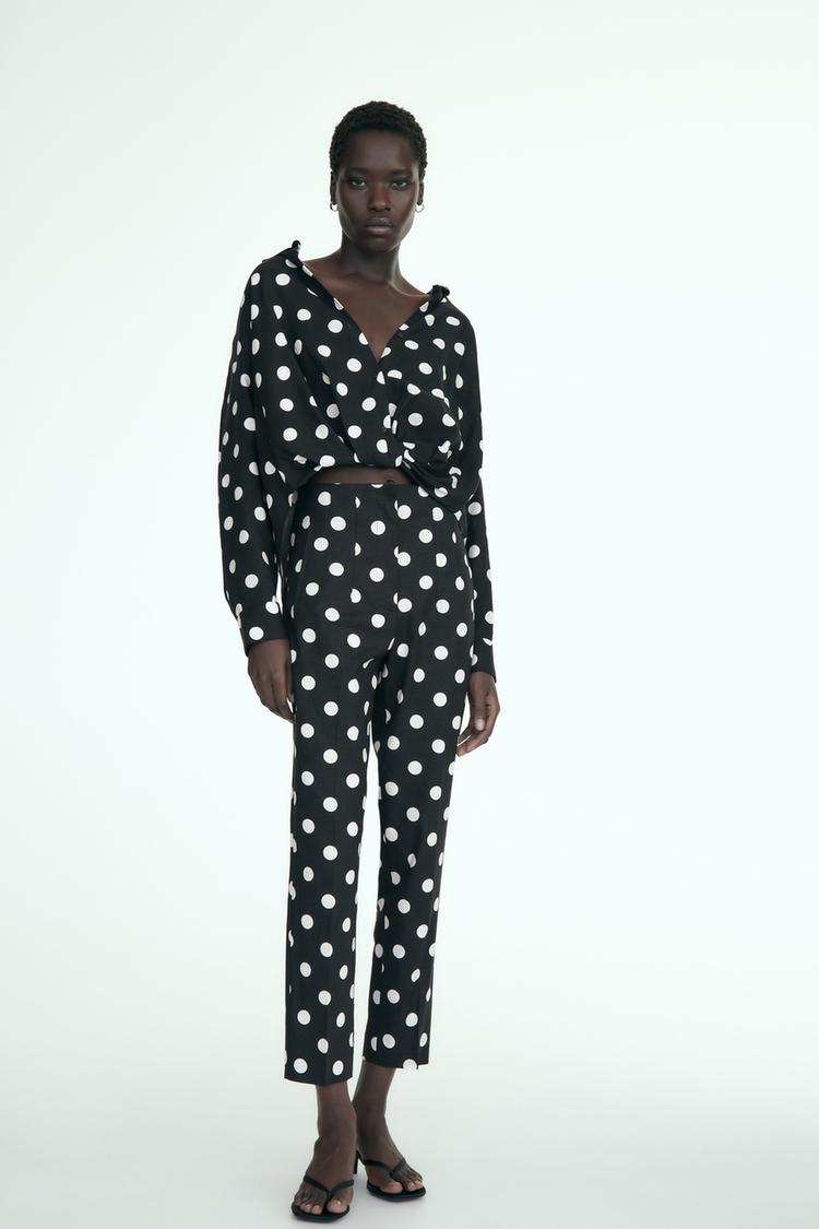 LINEN-BLEND SHIRT WITH POLKA DOTS