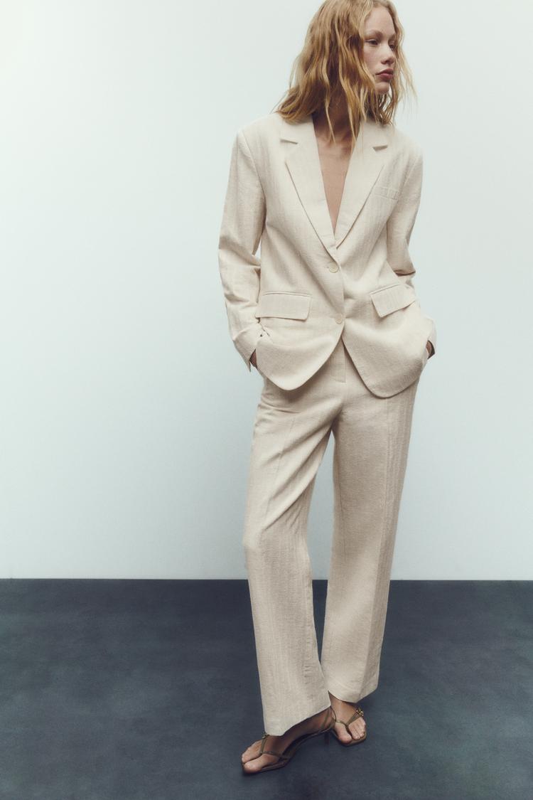 CREASED-EFFECT STRAIGHT RUSTIC TROUSERS