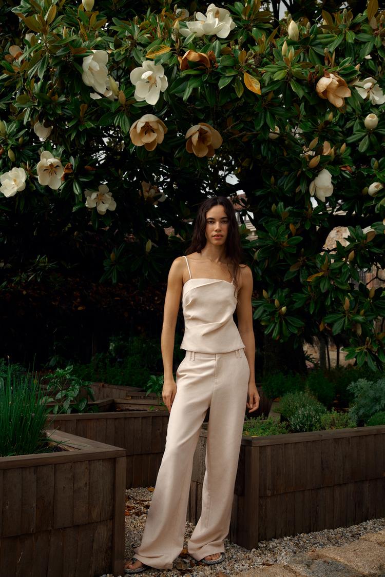 LINEN BLEND STRAPLESS TOP