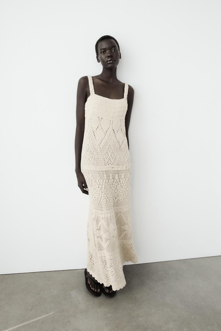 LONG KNIT CROCHET DRESS WITH SEQUINS