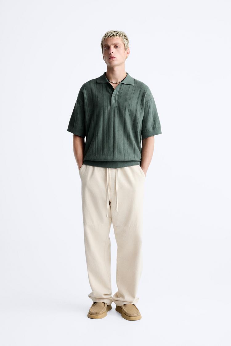 TEXTURED RIBBED KNIT POLO SHIRT