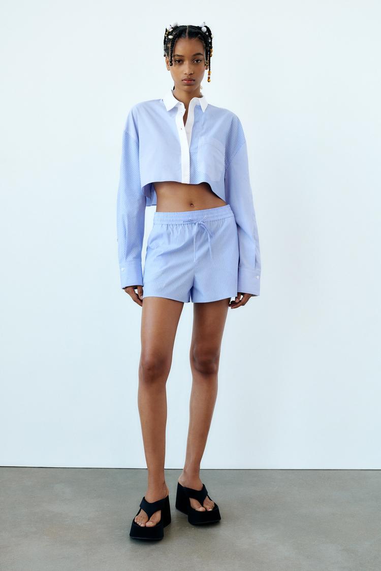 CONTRAST STRIPE CROPPED SHIRT